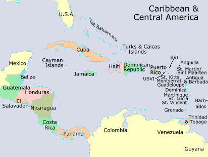 Turquoise Net Caribbean Central America Map