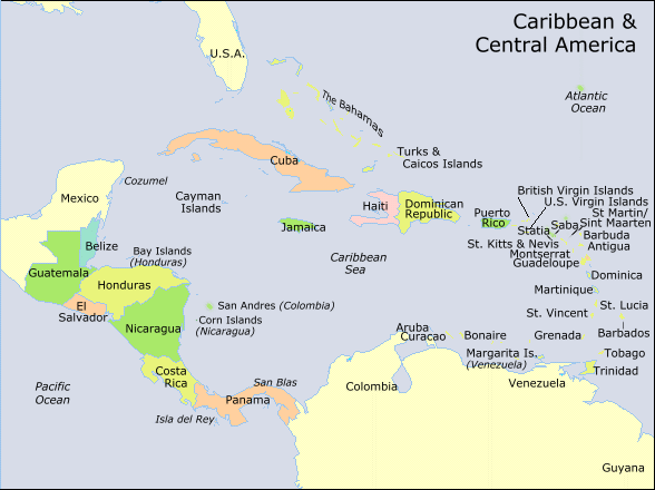 Caribbean & Central America Map. Close Window.